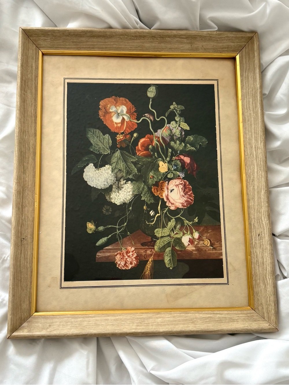 Vintage framed floral antique print artwork home decor wall hanging